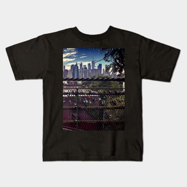 Manhattan Skyscrapers Skyline Love Padlocks NYC Kids T-Shirt by eleonoraingrid